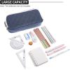 imageDella Gao Pencil Case Large Capacity Pencil Pouch Soft Quilted Pen Bag Office Stationery Organizer Sturdy Pencil Bag for Men Women  BeigeDark Blue