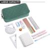 imageDella Gao Pencil Case Large Capacity Pencil Pouch Soft Quilted Pen Bag Office Stationery Organizer Sturdy Pencil Bag for Men Women  BeigeDark Green