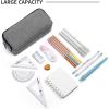 imageDella Gao Pencil Case Large Capacity Pencil Pouch Soft Quilted Pen Bag Office Stationery Organizer Sturdy Pencil Bag for Men Women  BeigeGrey