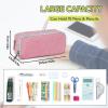 imageDella Gao Pencil Case Large Capacity Pencil Pouch Soft Quilted Pen Bag Office Stationery Organizer Sturdy Pencil Bag for Men Women  Dark GreenPink