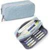 imageDella Gao Pencil Case Large Capacity Pencil Pouch Soft Quilted Pen Bag Office Stationery Organizer Sturdy Pencil Bag for Men Women  BeigeLight Blue