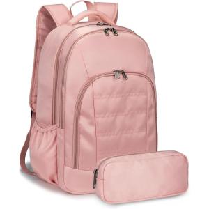 imageDella Gao College Laptop Backpack with Pencil Case Pink Travel Backpack for Women Waterproof Computer Back Pack for Travel Business Work College Pink 156 InchPeachy Pink