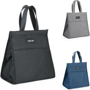 imageDella Gao Insulated Lunch Bag for Women Men Waterproof Small Lunch Tote Lunch Box Reusable Lunch Bags for Work Party Travel and Picnic BlackBlack