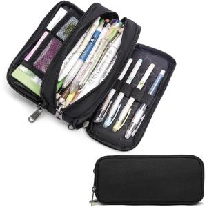imageDella Gao Pencil Case Large Capacity Pencil Pouch Soft Quilted Pen Bag Office Stationery Organizer Sturdy Pencil Bag for Men Women  BeigeBlack WJ0013