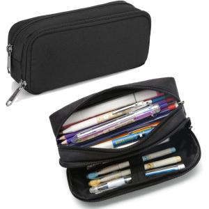 imageDella Gao Pencil Case Large Capacity Pencil Pouch Soft Quilted Pen Bag Office Stationery Organizer Sturdy Pencil Bag for Men Women  BeigeDellaGaoWJ001BK