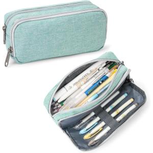imageDella Gao Pencil Case Large Capacity Pencil Pouch Soft Quilted Pen Bag Office Stationery Organizer Sturdy Pencil Bag for Men Women  BeigeGreen