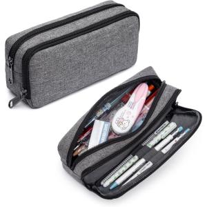 imageDella Gao Pencil Case Large Capacity Pencil Pouch Soft Quilted Pen Bag Office Stationery Organizer Sturdy Pencil Bag for Men Women  BeigeGrey