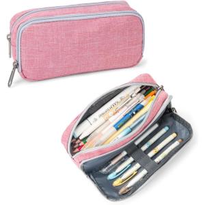 imageDella Gao Pencil Case Large Capacity Pencil Pouch Soft Quilted Pen Bag Office Stationery Organizer Sturdy Pencil Bag for Men Women  BeigePink