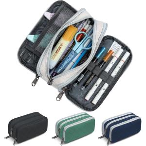 imageDella Gao Large Pencil Case Big Capacity Pencil Pouch with 3 Compartments Office Pencil Bag with Zipper Big Pen Case for AdultsBeige03RH