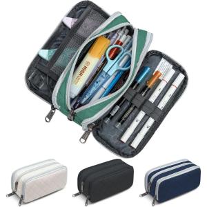 imageDella Gao Large Pencil Case Big Capacity Pencil Pouch with 3 Compartments Office Pencil Bag with Zipper Big Pen Case for AdultsDarkGreen03RH